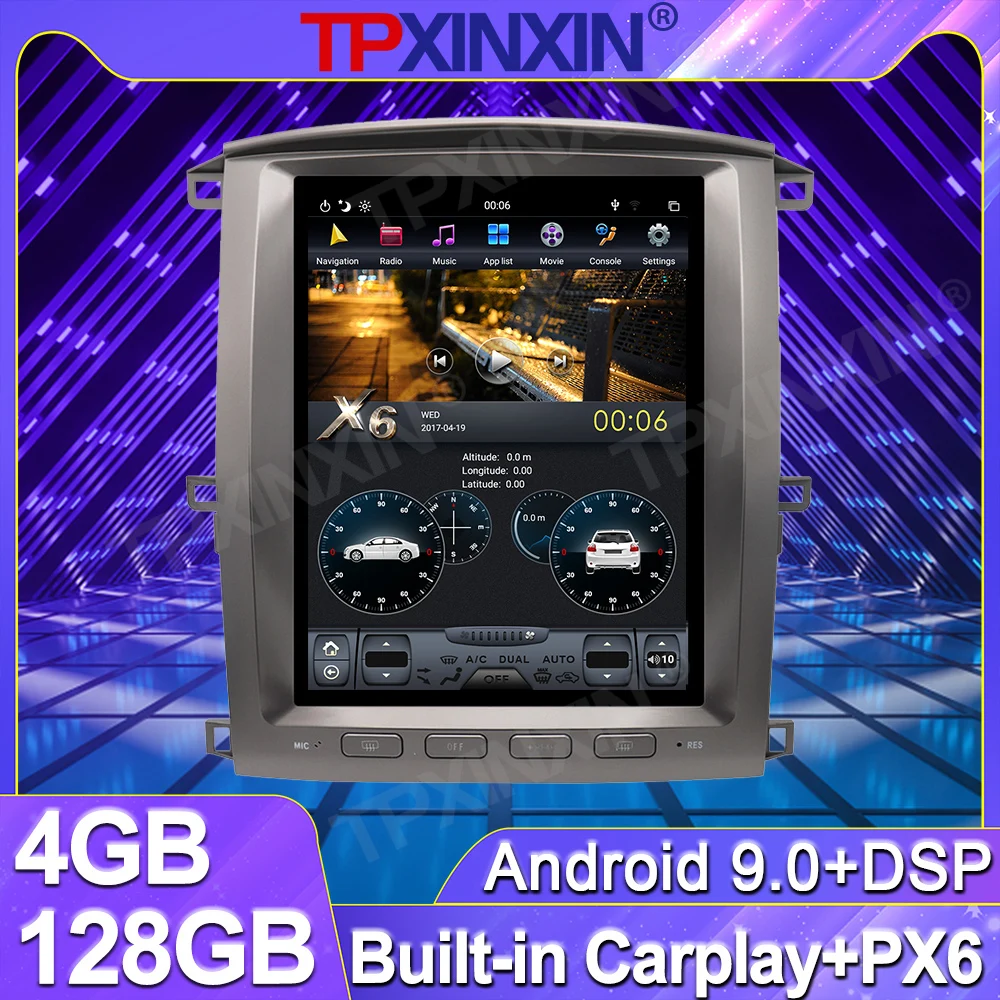 

Магнитола для автомобиля, 4 + 128G, для Lexus LX470 2002-2007, Android Tesla, вертикальный большой экран, стерео, мультимедийный плеер, магнитофон Carplay