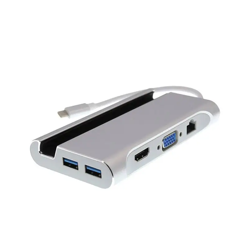 

7In1 Usb C To 4K Hdmi Vga Rj45 Ethernet Usb 3.1 Port Type C Charging Adapter Hub Silver Gray