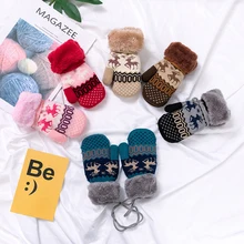 1 пара зимне-осенних мягких митенки детские перчатки с рисунком оленя для защиты рук для детей От 2 до 6 лет милые теплые перчатки с веревкой детские варежки