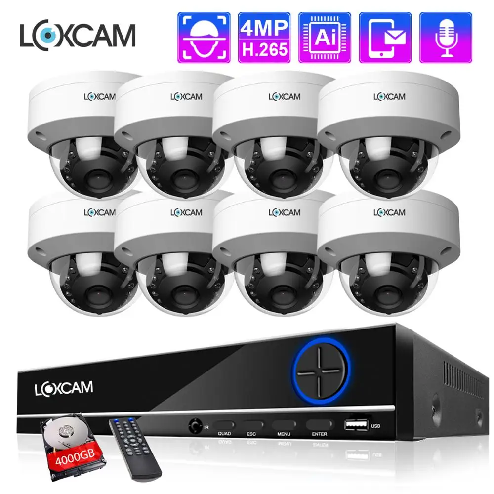 LOXCAM 8CH H.265 + 5MP камера видеонаблюдения системы безопасности AI 4MP аудио запись VandalProof