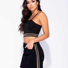 Lyer высококачественный черный с позолоченными краями плотный Женский комплект из двух частей юбка из вискозы