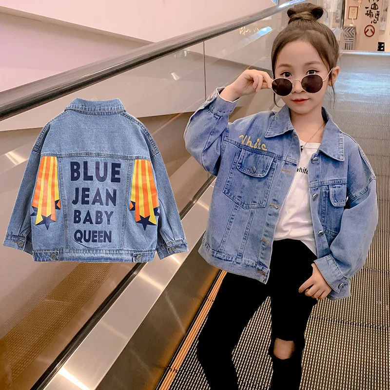 

Girls Back Lettered Printed Cowboy Coat 2020 Spring New Style Big Boy Korean-style Children Fashion Tops