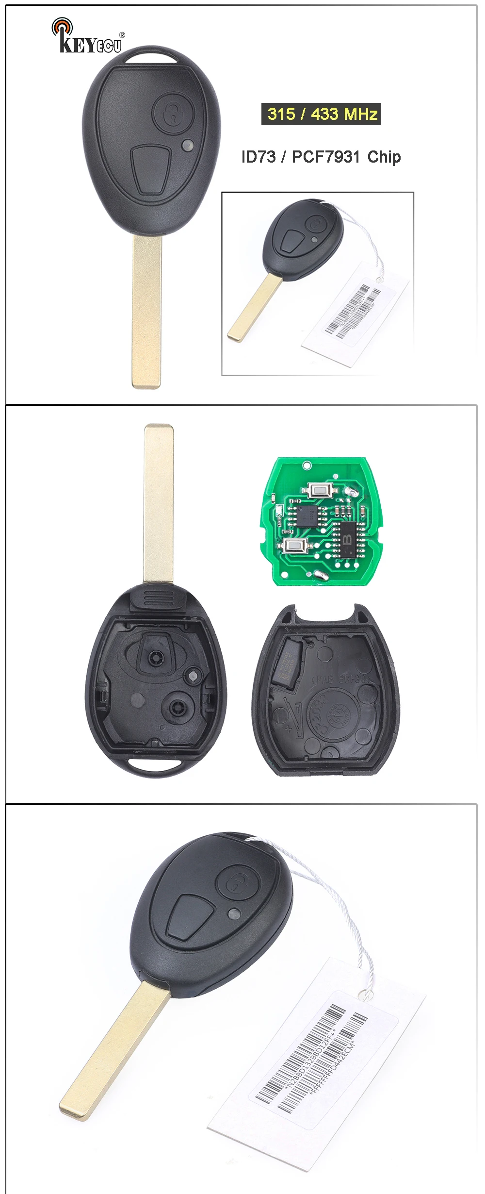 Keyforkess 315 / 434MHz sostituzione Smart 2 Button Remote Car Key Fob per Mini Copper Land Rover 75 MG ZT 2002-2005 - H5874113a05ed4fd484fc87cde68c2450m