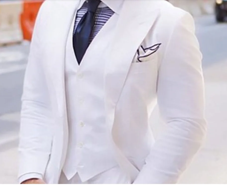 Мужские свадебные костюмы смокинги Белый Жених Bestman Блейзер пиджак Повседневный деловой костюм из трех предметов