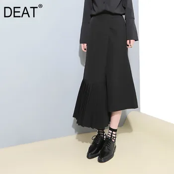 

DEAT 2020 New Autumn Winter High Waist Loose Black Irregular Pleated Stitch Wide Leg Pants Women Trousers Fashion Tide JO261