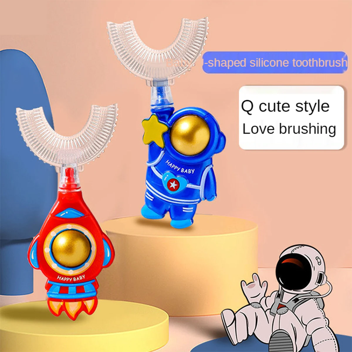 Baby Toothbrush Children 360 Degree U-shaped Child Teethers Soft Silicone Astronaut Brush Kids Teeth Cleaning | Красота и здоровье