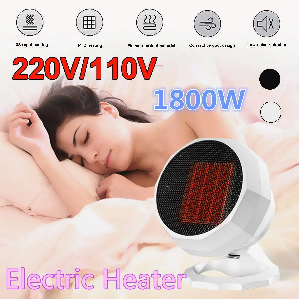 

1800W 220V Adjustable Electric Heater Portable Office Warmer For Indoor Heating Camping Any Place Adjustable Thermostat