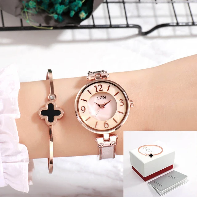 Relogio feminino GEDI модный браслет часы для женщин Лидирующий бренд женские кварцевые часы Элегантные кварцевые наручные часы для женщин reloj mujer - Цвет: Rose Gold Box