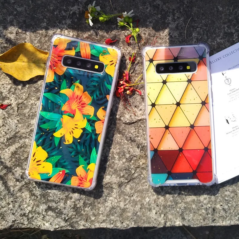 Винтажный Золотой Фольга цветок мягкий чехол для телефона для samsung Note 10 Plus Note 10 Note 9 Note 8 S9 Plus S8 Plus S10 Plus Модный чехол