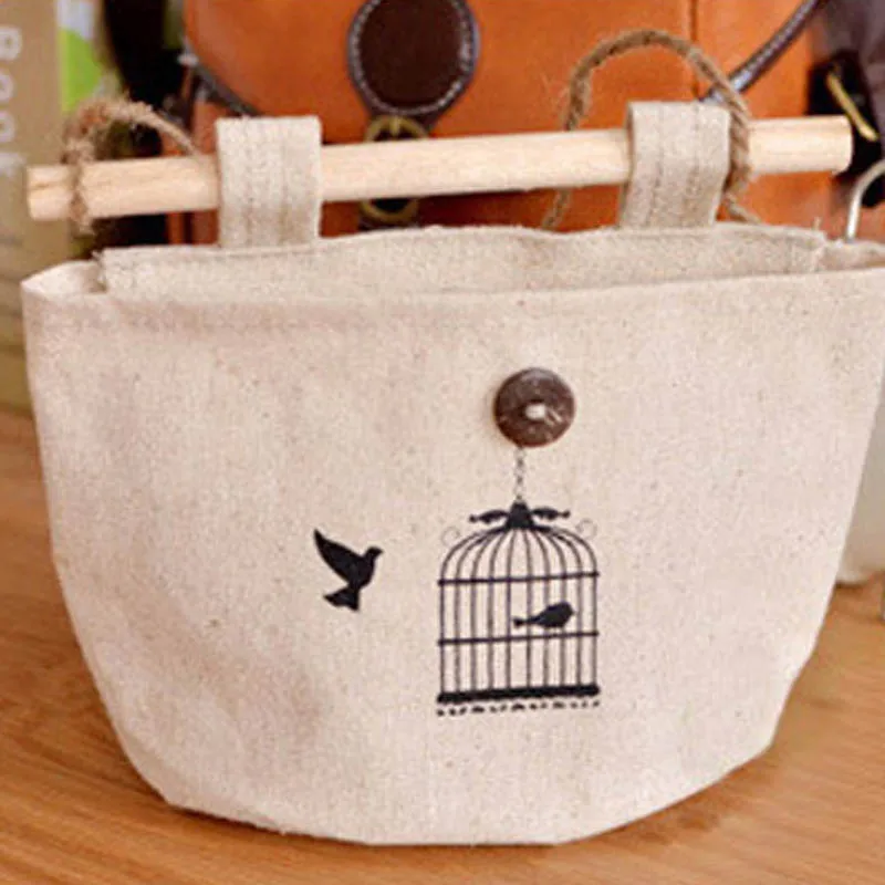 birdcage 1 шт. 17*20 см настенный домашний декор, косметичка для хранения, подвесной органайзер из хлопка и льна, карманы для хранения мелочей - Цвет: birdcage