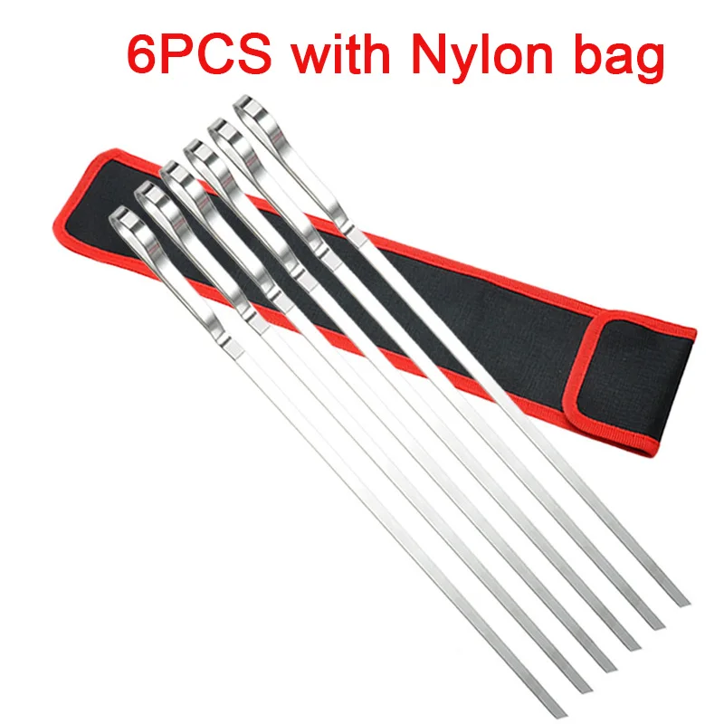 6-10pcs Long Stainless Steel Shish Kebob Skewers Wide Reusable Grilling Fork Set for Meat Shrimp Chicken Vegetable 16.8" 42cm