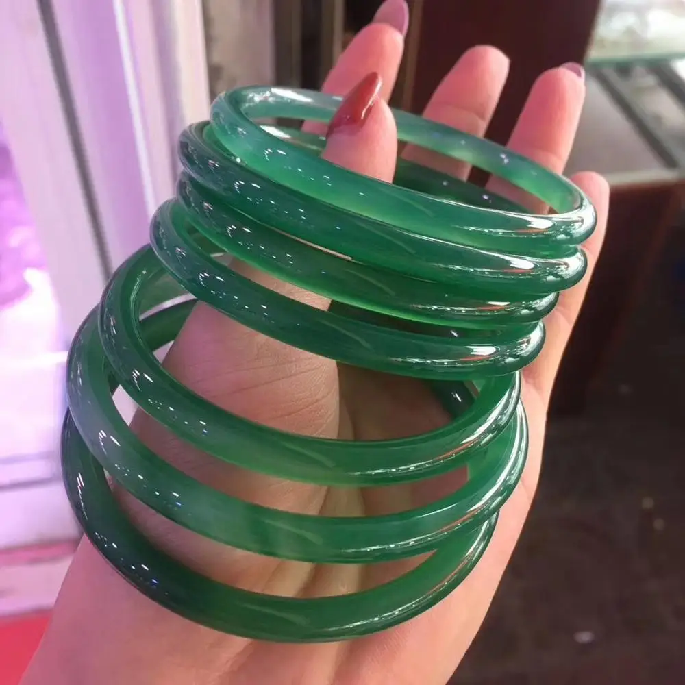 

natural cuff green Chalcedony BEAUTIFUL sweet women lady charm bangle bracelet luck 58-62MM