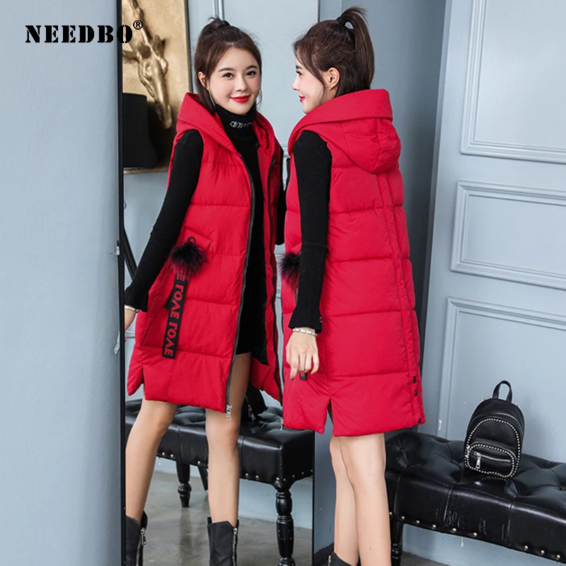 

Women Vest Long Sleeveless Coat Hooded Down Winter Autumn Long Elegant Jackets Winter Outerwear Tops Female Vest Women's Winter
