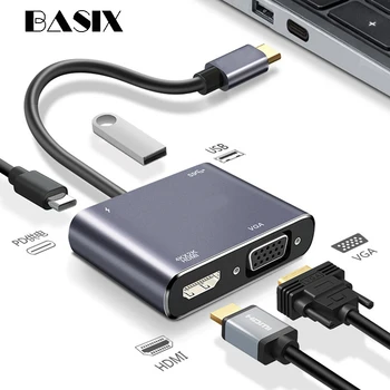 

Basix Type-C To HDMI 4K VGA USB-C Charging USB 3.0 Hub Adapter for MacBook Pro Samsung S9 Huawei P20 Projector Monitor TV