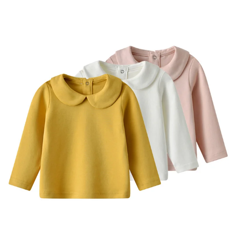 

Tou Baby Girl Long Sleeve Shirt kids tops Infant solid-color shirt Toddler Girl dress shirts blouse 100%cotton 6-24m