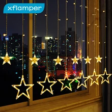 

xflamper 2.5M Star Curtain String Light 138 LED Fairy Lights 8 Lighting Modes for Ramadan Party Bedroom Wedding Christmas Decor