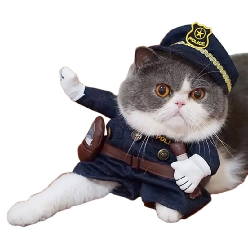 Cute Cat dog cosplay Clothes Pet Costume Policeman Cats Coats For Small Medium Kitten Puppy Party Uniform Clothes Jackets Cloth (2)