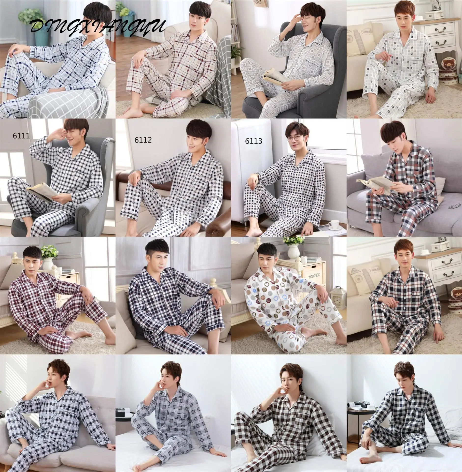 

Spring and Autumn Long-Sleeved Pajamas Men's Autumn Casual Suit Men's Thin Cardigan Leisure Tops Pajamas Sleeping Suits for Men