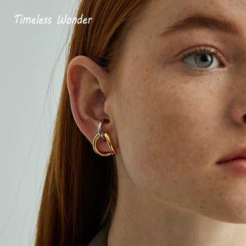 

Timeless Wonder Brass Geo Wrap Ear Statement Stud Earrings Women Jewelry Gothic Boho Designer Top Quality Prom Punk Mix Ins 5533