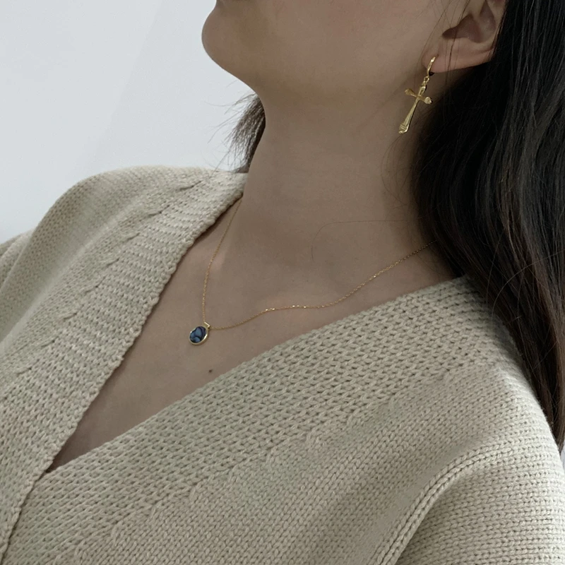 LouLeur 925 пробы серебряные серьги кольца с крестиком элегантные винтажные золотые