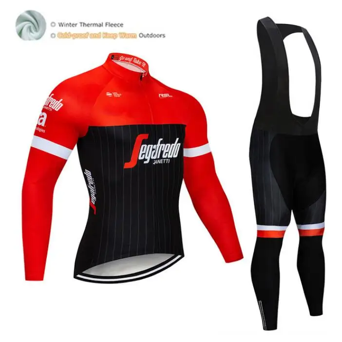 Fleece long sleeve Профессиональная команда Зимняя Теплая Флисовая одежда для велоспорта Мужская Треккинговая Джерси костюм для езды на велосипеде MTB Одежда комбинезон комплект - Цвет: Fleece long sleeve