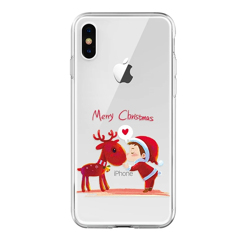 01 Новогодний Рождественский Подарок Прозрачный чехол для iPhone XR XS Max X милый Санта-Клаус Лось американский Лось мягкий чехол для iPhone 6 6S 7 8 Plus - Цвет: 01