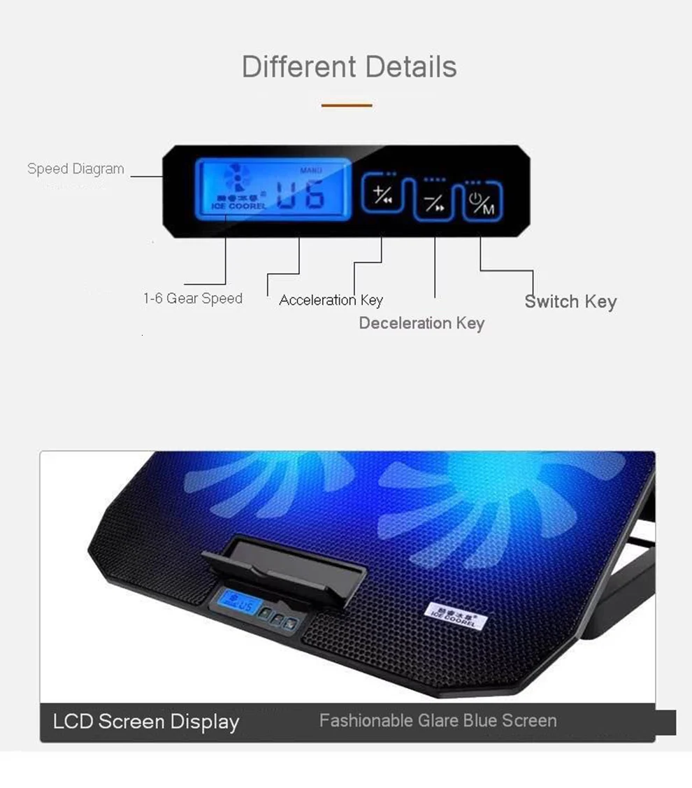 Желейная расческа для ноутбука кулер 2 usb порта и два охлаждающего вентилятора Регулируемая скорость подставка для ноутбука для 12-15,6 дюймов с светодиодный дисплеем