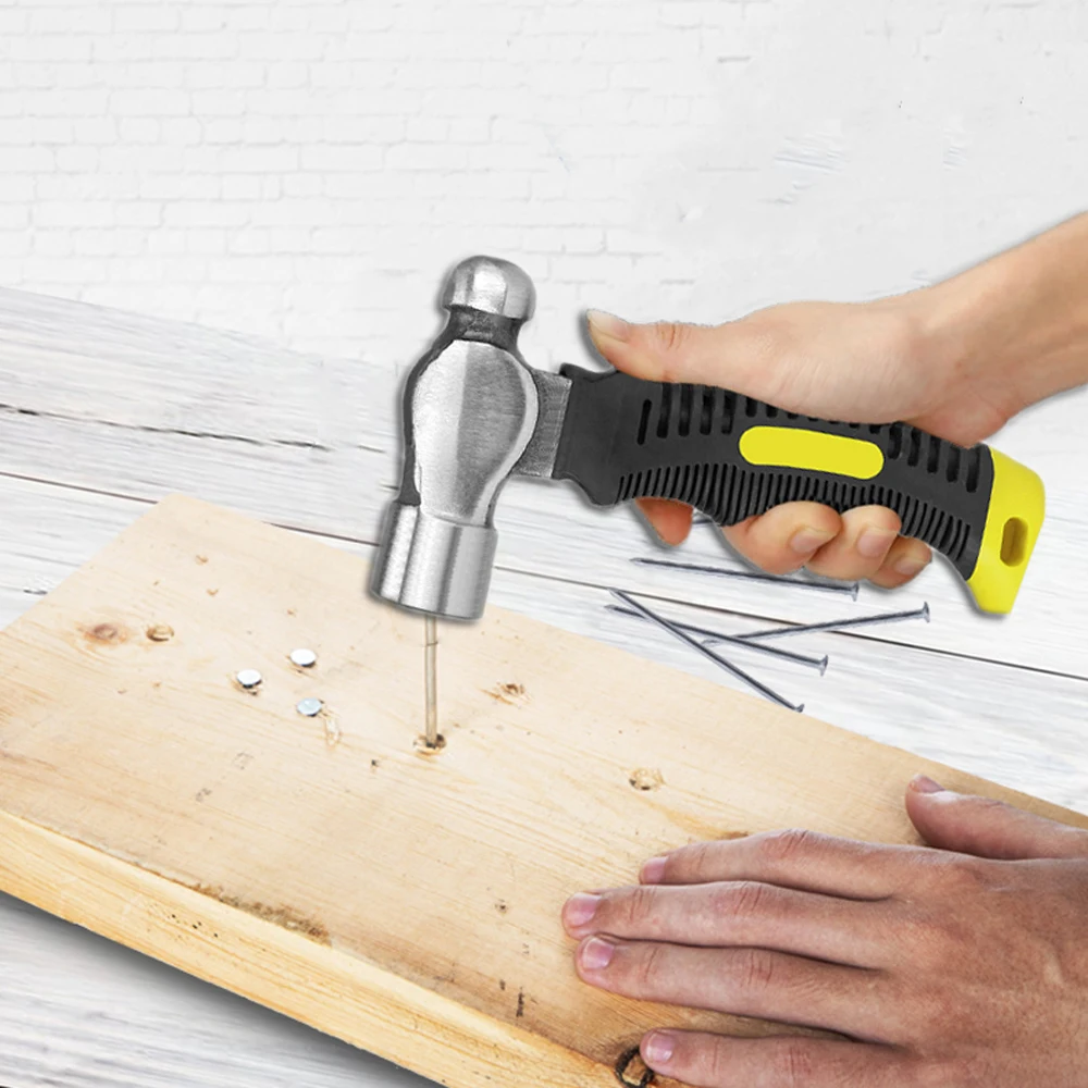 Mini Hammer Ball-peen Hard Metal Hammer Double-faced Non Slip Rubber Grip Hand Tool Woodworking Tool High Carbon Steel