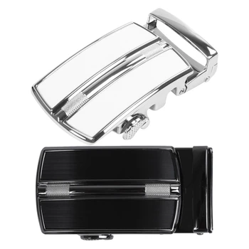 

JHD-2 Pcs Men'S Solid Buckle Automatic Ratchet Leather Belt Buckle, Silver & Black + Silver