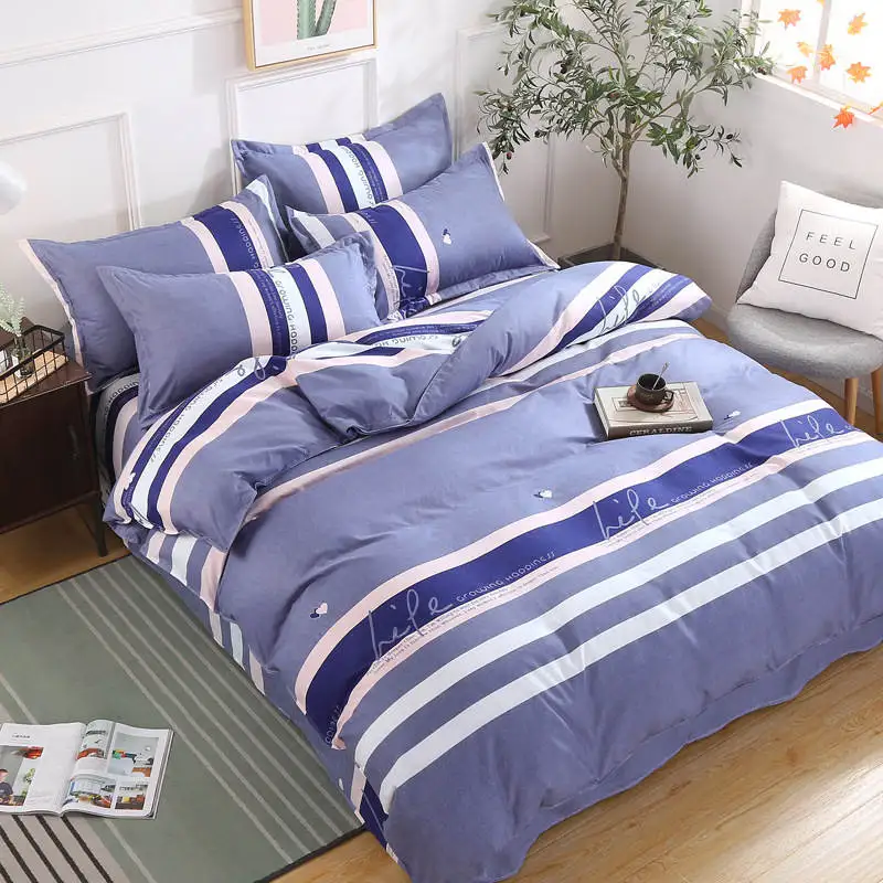 Оранжевый Серый комплект постельного белья в полоску для девочек и взрослых, мягкий пододеяльник, наволочка, простыня/двойной лист, королева, король, размер 4 шт - Цвет: Оранжевый
