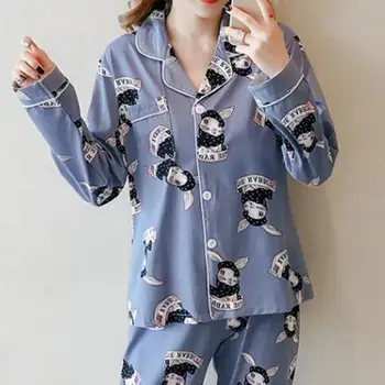 

2pcs Women Shorts Outfit Sleepwear Nightie Spring Autumn Winter Ladies Pajamas Girls Cartoon Autumn Worn Outside