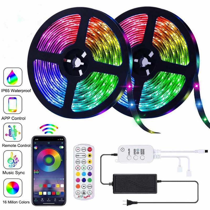 

LED Strip Light Bluetooth RGB 5050 SMD 5M 10M 15M Waterproof RGB LED Music Sync Smart Flex Lights Flexible DC 12V Remote Control