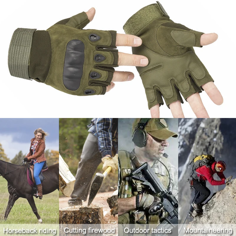 Gants tactiques pour hommes, gants de plein air, demi-doigt pour