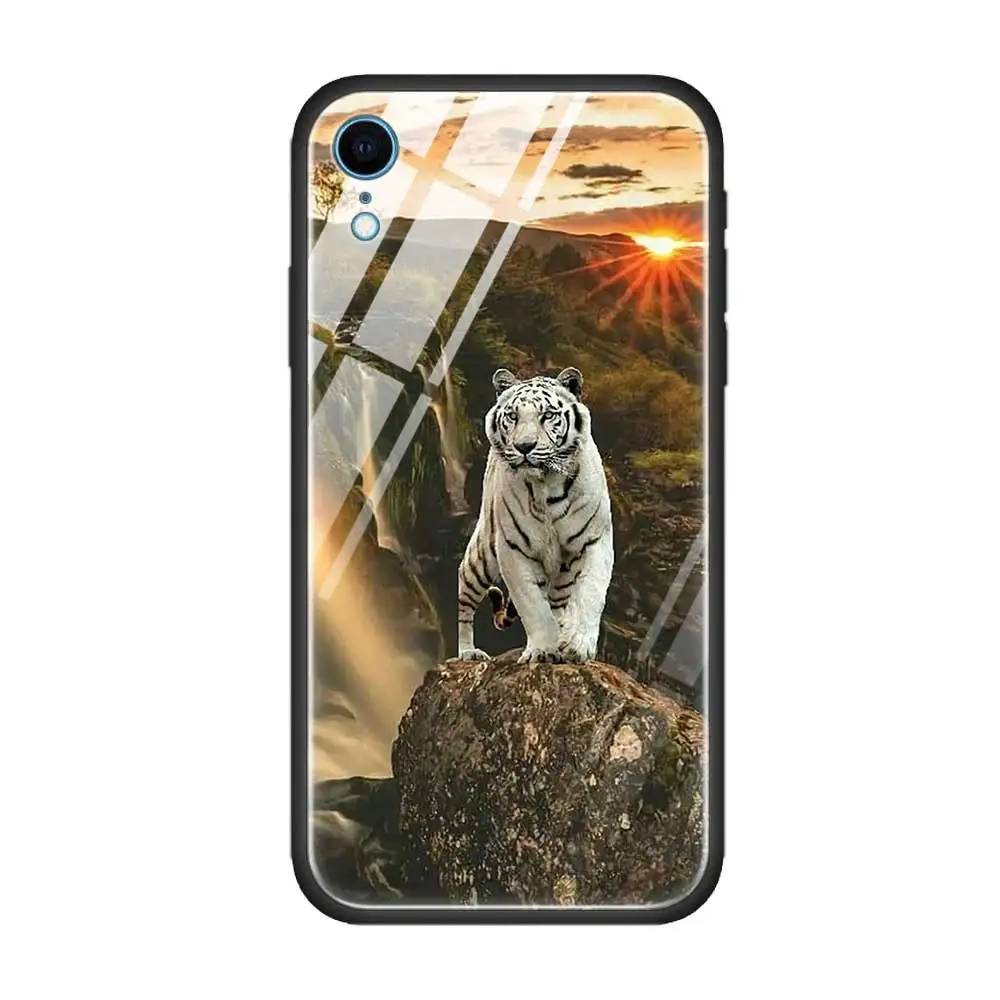 T06 Закаленное стекло чехол для Apple iPhone 8 7 6 6S Plus чехол для iPhone 11 11Pro XS MAX XR X абстрактный тигр на Луне - Цвет: T06