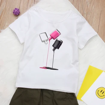 

watercolor nail polish print funny girls t shirts summer kids tshirt vogue white t-shirt lovely baby toddler girl clothes tshirt