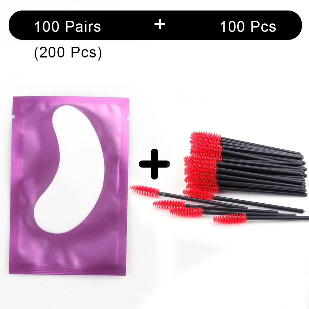 Purple Pad Red Brush 100 накладные ресницы для наращивания патчи и 100 шт ресницы щеточки Одноразовые индивидуальные под накладки для ресниц Красота Макияж - Цвет: Purple Pad Red Brush