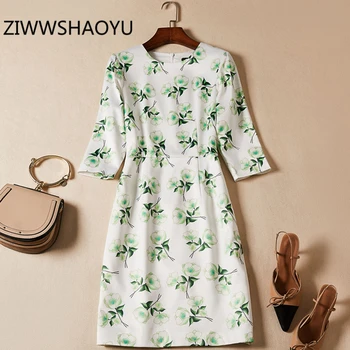 

ZIWWSHAOYU Fashion Women Summer Streetwear Mini Dress Runway Designer Ladies Floral Print Back Zippers Elegant Short Dresses