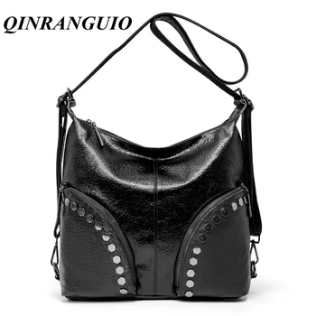 

QINRANGUIO Women Crossbody Bag Genuine Leather Women Bag Over The Shoulder Rivet Lady's bag Large Capacity Bags For Women