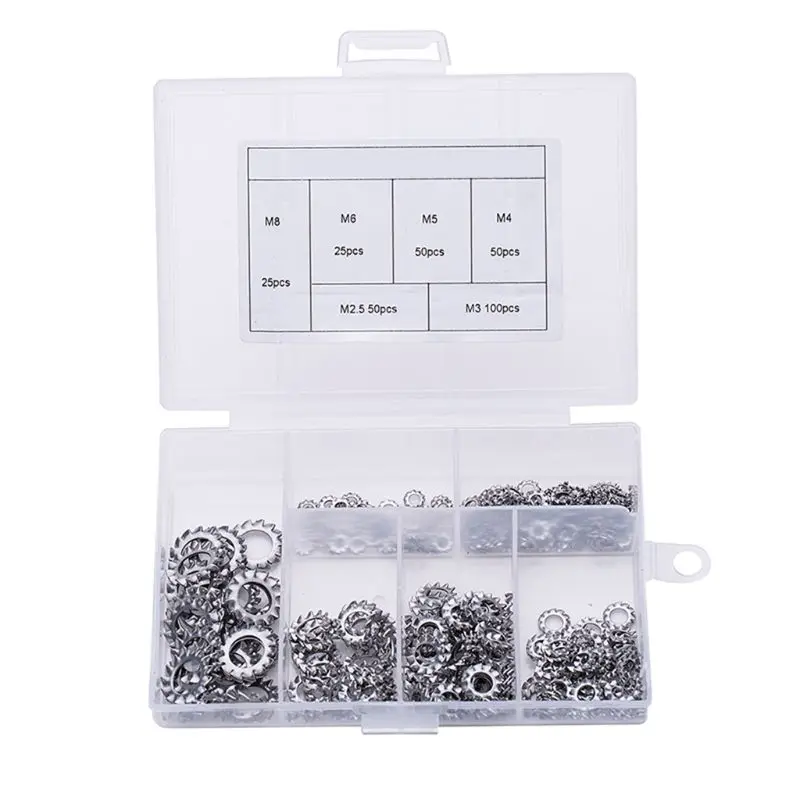 

300PCS Stainless Steel M2.5 M3 M4 M5 M6 M8 Internal Tooth Lock Washers