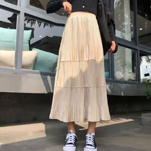 Золотая Бархатная юбка с Шерстяной Юбкой, зимняя плиссированная юбка в ретро стиле, длинная юбка трапециевидной формы с высокой талией