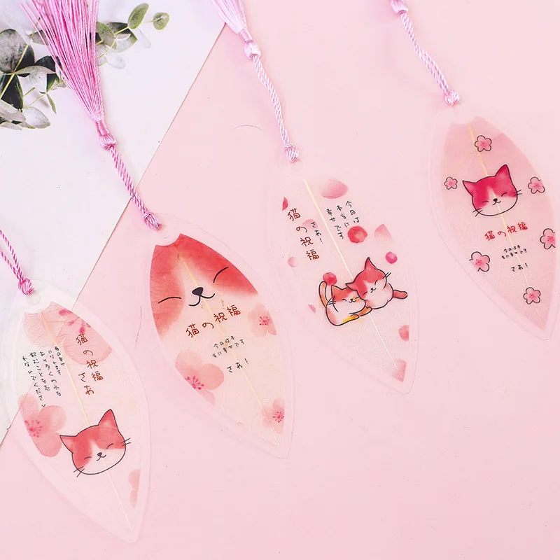 1х милая улыбка Кот в форме листа Закладка с кисточкой маркер страницы школьные канцелярские принадлежности для студентов подарок для детей