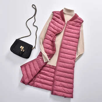 

Autumn Winter Women White Duck Down Vest Ultra Light Warm Sleeveless Long Coat Woman 2019 Fall Zipper Korean Slim Thin Vests