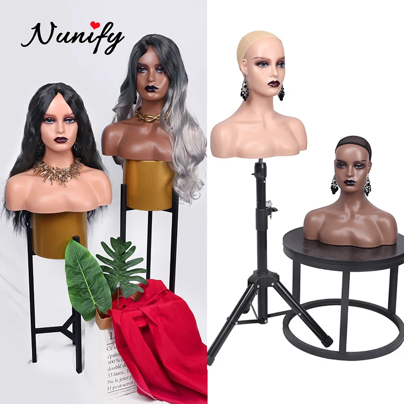 Nunify Black Lipstick Mannequin Head With Shoulders Body Double Shoulder Pvc Training Mannequin Heads For Display Wigs Hat
