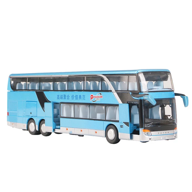 Modelo de ônibus retrátil de liga 1:32 de alta qualidade, ônibus turístico duplo de alta imitação, veículo de brinquedo flash - AliExpress