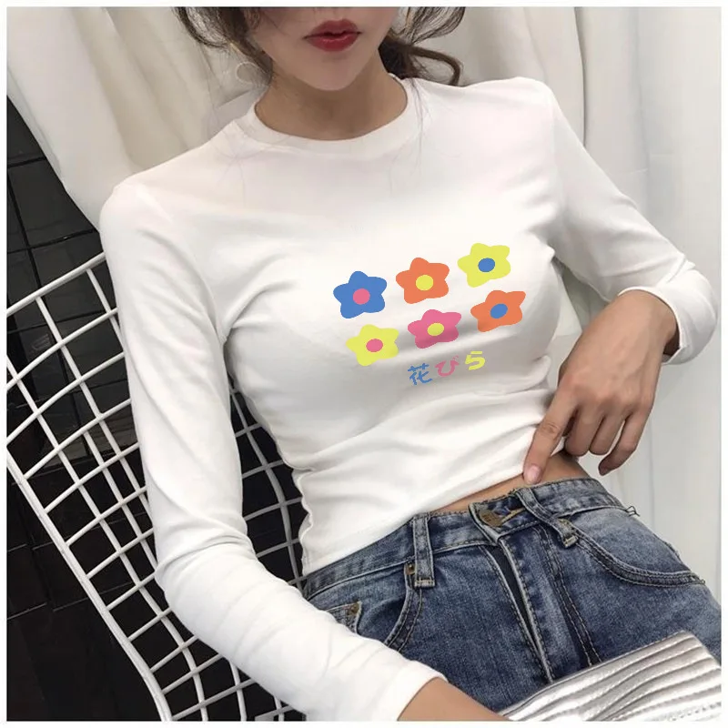 White Long Sleeve T-shirt Women 2020 Spring Autumn New Round Neck Bottoming Shirt Female Fashion Slim Wild Tight Womens | Женская одежда