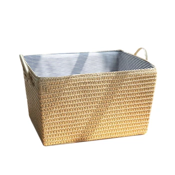 

Japanese-Style Straw Storage Bucket Household Woven Laundry Bucket With Both Ears Sundries Storage Basket Simple Flower Pot Set