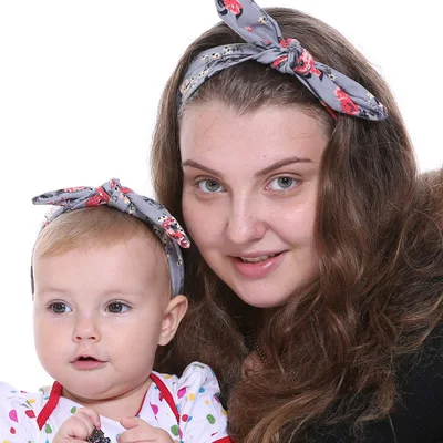 

2Pcs/Set Baby Headband Girls Hair Accessories Turban Bow Parent-Child Rabbit Ear Hairband Newborn Toddler Princess