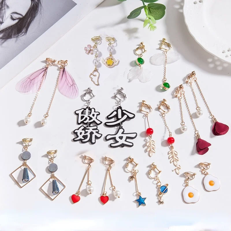 WENHQ Korean Style Women's Clip on Earrings No Pierced for Women Fashion Handmade Cuff Earrings Hypoallergenic Ear Clip Jewelry 4
