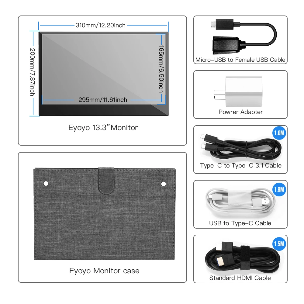 Eyoyo 13,3 дюймов Портативный ЖК-монитор USB-C ips монитор для ноутбука, PS4, Xbox One, nintendo Switch TFT DHMI дисплей светодиодный подсветка