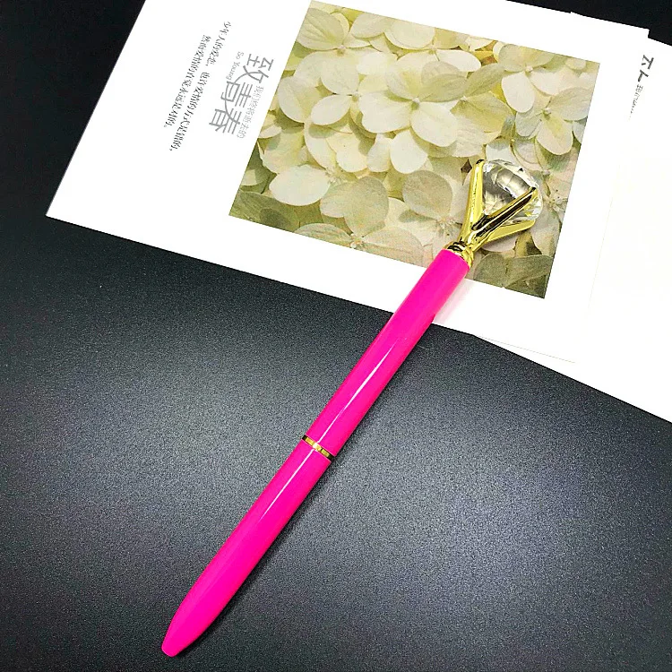 20 видов цветов шариковая ручка большой драгоценный камень металлическая шариковая ручка синяя и черная волшебная ручка с большим бриллиантом кавайные канцелярские принадлежности для студентов - Color: Blue